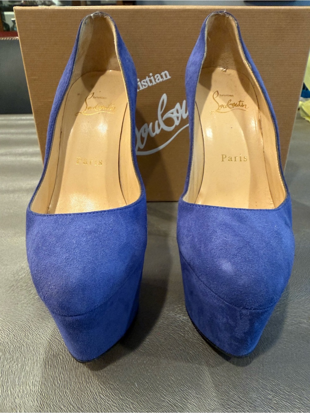 Christian Louboutin Royal Blue Suede Platform Pumps. Size 36.5